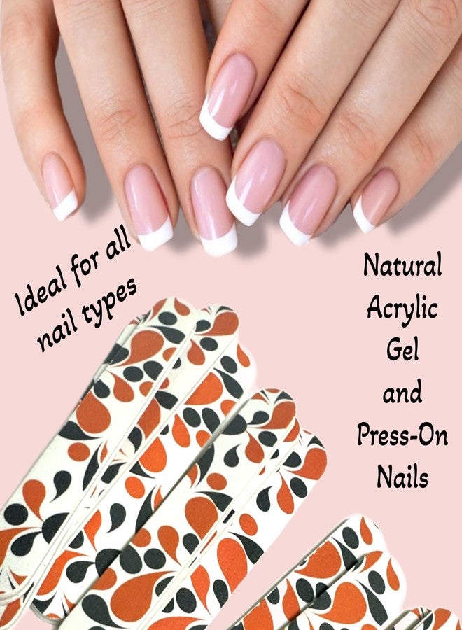 ALAZCO 12pc White Orange/Black Fashion Print Dual-Sided Nail Medium & Fine Grit File Emery Board Cushioned Easy Grip Comfort Filing Smoothing Finishing All Nails 5” Travel Size TSA Approved - Image 4
